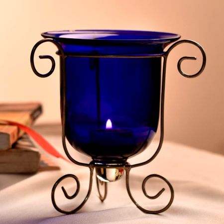 Beautiful Glass Candle Holders in Blue Shade for Decoration